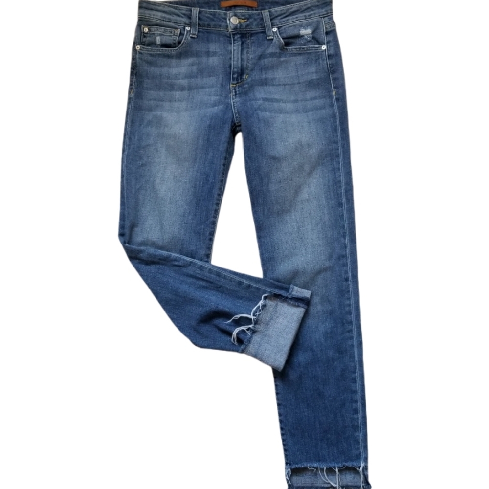 JOE'S The Cigarette Straight 9"Rise Zip Fly Distressed RAW HEM Ankle Jeans Sz 27